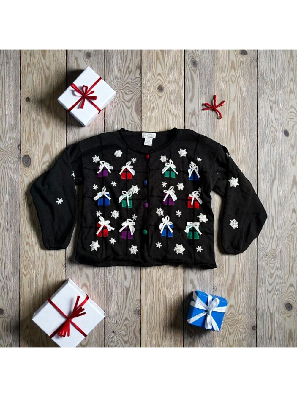 MANDAL BAY Black Gift Box Ugly Sweater Cardigan Sweater Size XXL